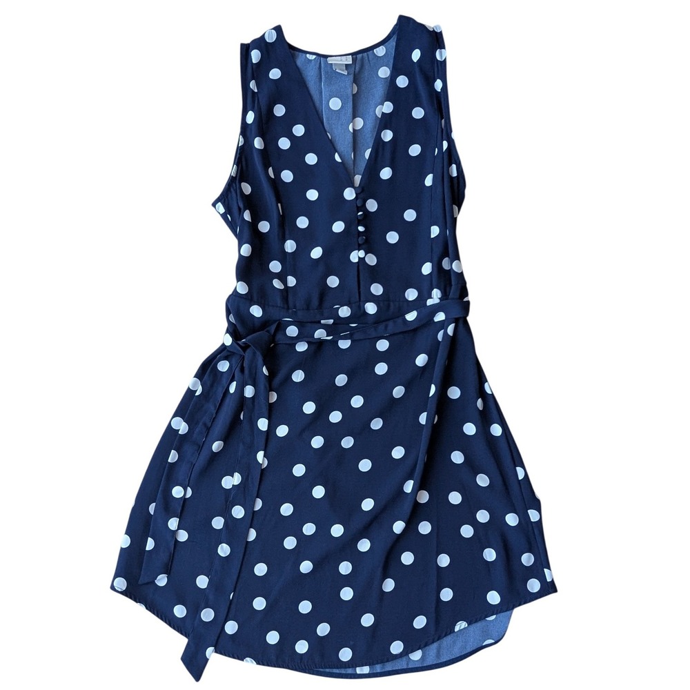 a new day Navy Blue Polka Dot Sleeveless Tie-Waist Mini Dress